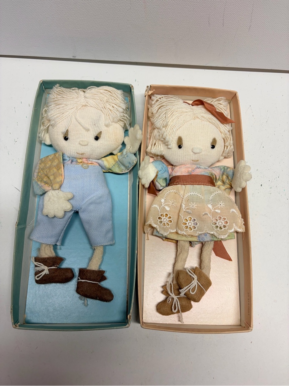 Vintage 1970s Hallmark Knickerbocker Betsey and Bobby Clark Rag Dolls Set w/Boxs